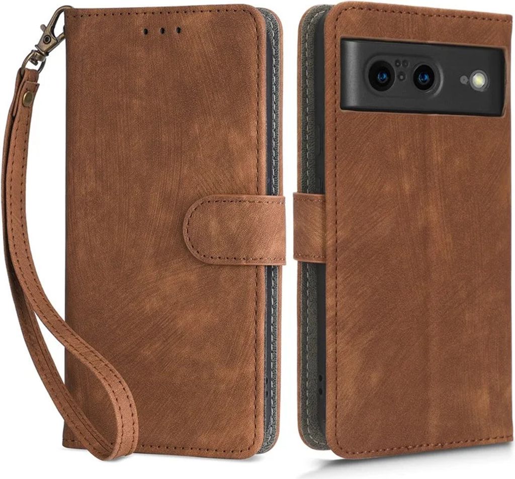 Hülle für Google Pixel 8 - Phonesta Vintage Skin Book Wallet Klapphülle mit abnehmbarer Kordel - Braun