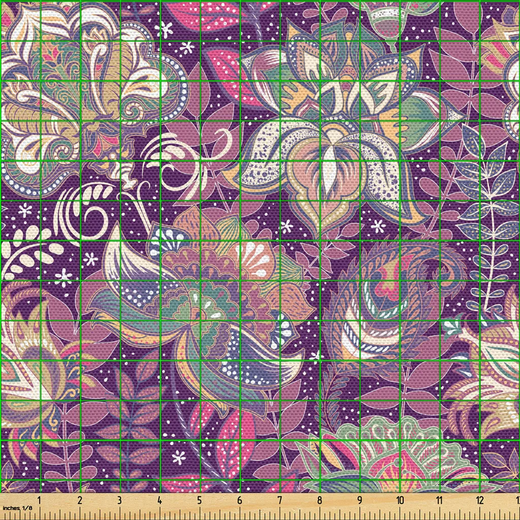 Tissu au mètre ABAKUHAUS à fleurs style Mehndi 3m Paisley vert mauve