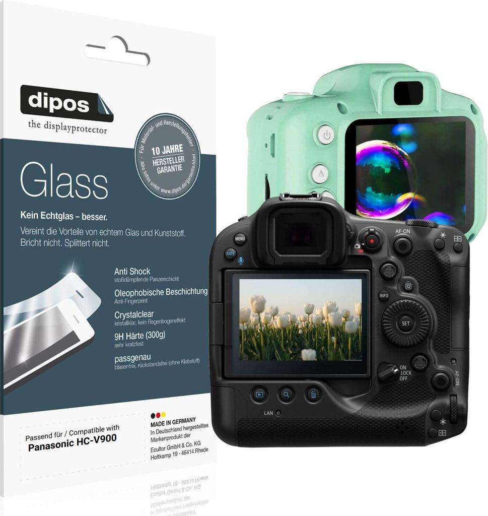 2x Schutzfolie für Panasonic HC-V900 - Anti-Shock 9H Folie dipos Glass Kunststoffglas