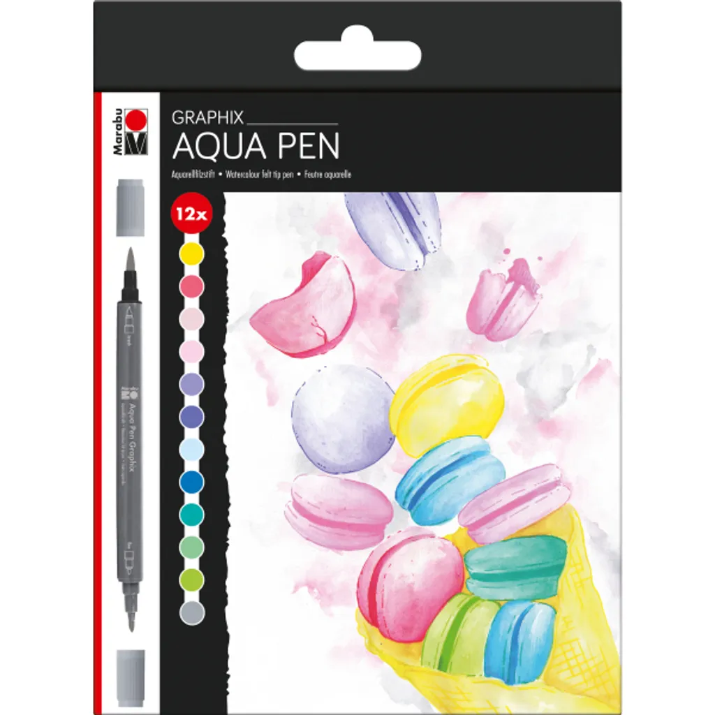 Feutre pinceau aquarellable Aqua Pen Graphix Marabu set de 12 pièces
