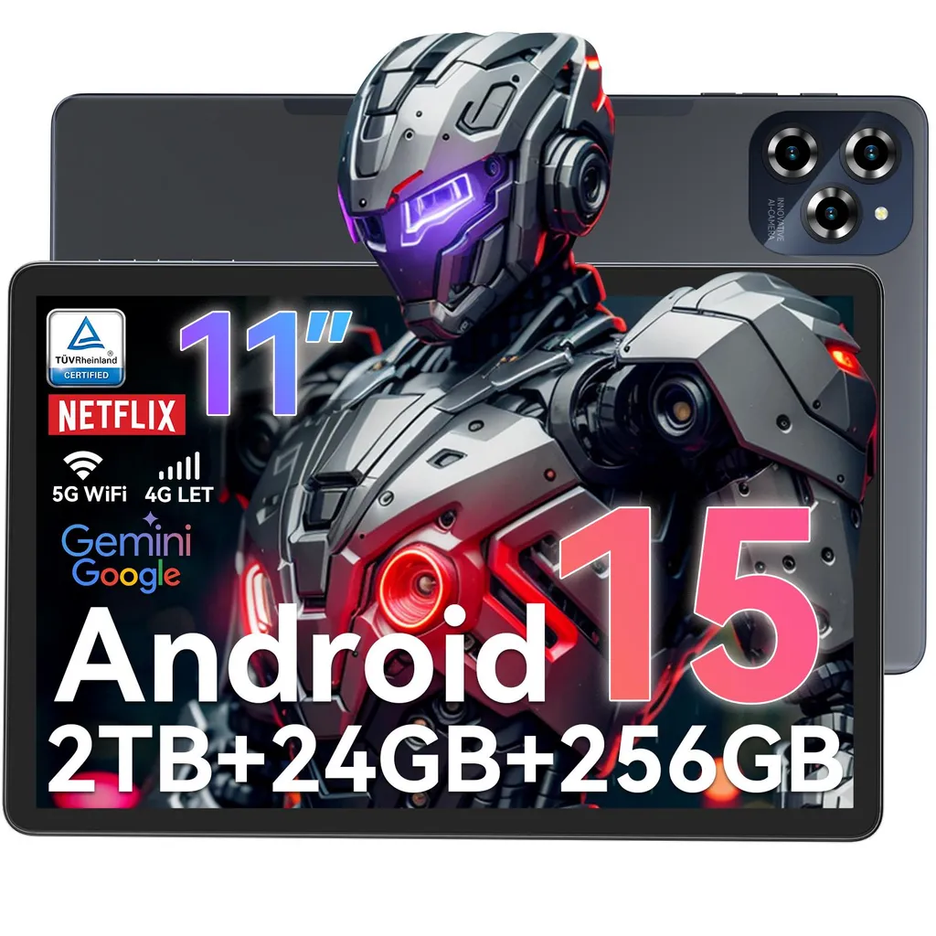 Tablette 24Go RAM 256Go Stockage Android 15 Écran 11" Widevine L1