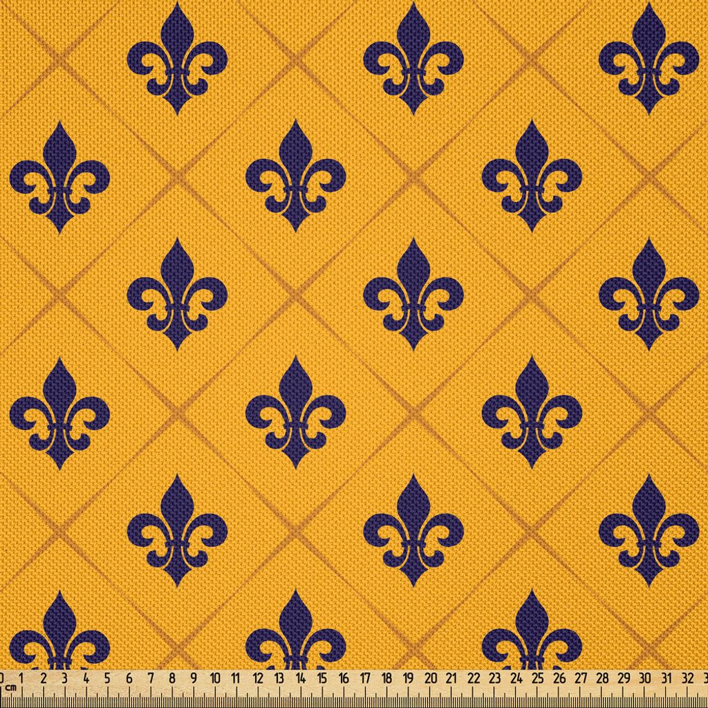 ABAKUHAUS Fleur De Lis Satin Stoff als Meterware, Kariertes Muster mit historischen Lilienmotiven Retro Emblem Floral Design, 10 M (148 x 1000 cm),...