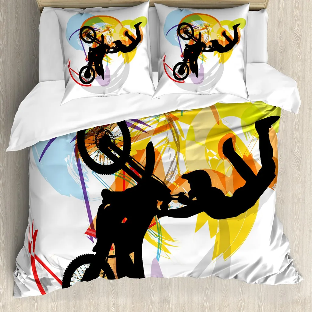Housse de couette 155x220 cm en microfibre douce motif Motocross rider