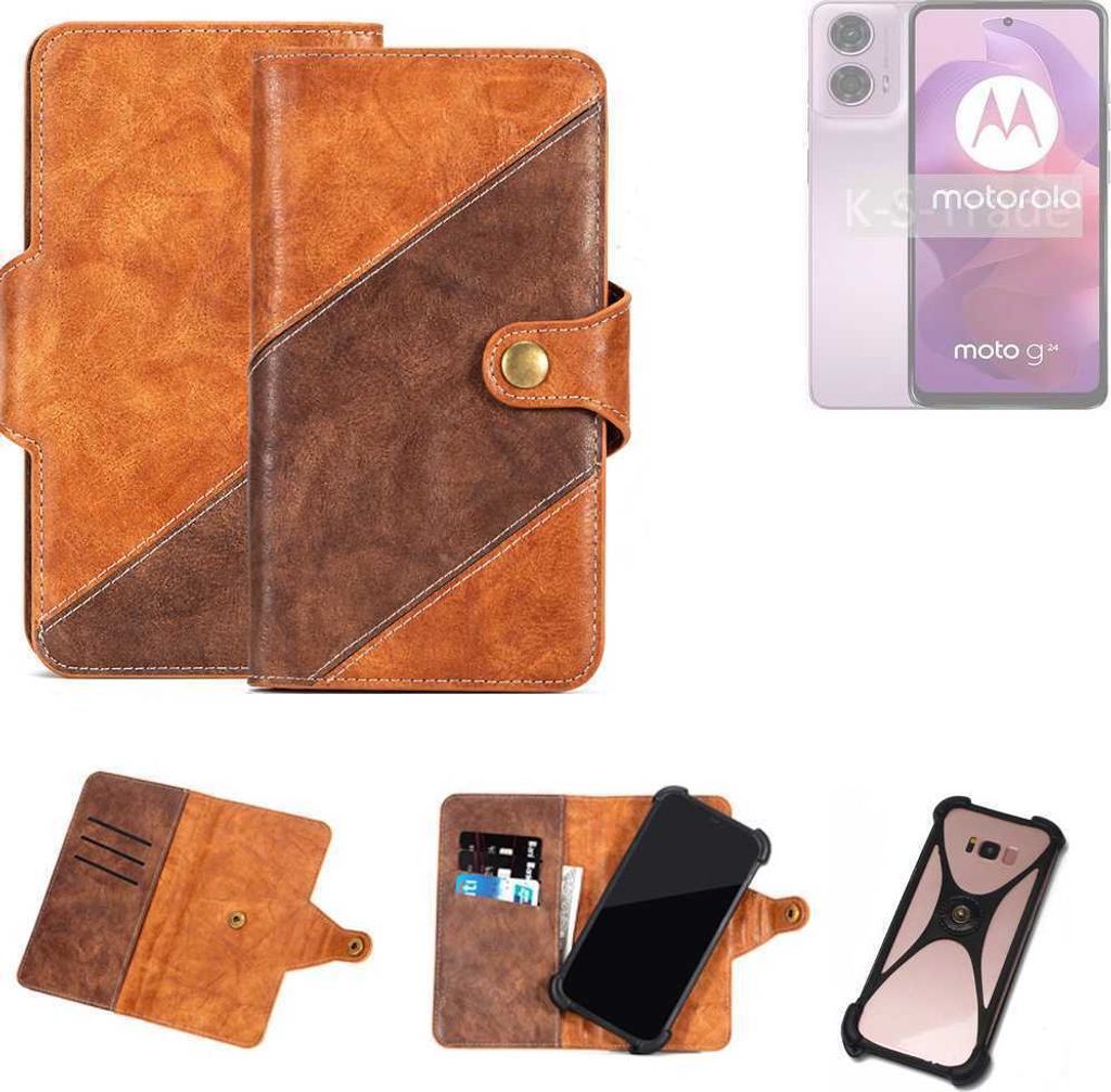 K-S-Trade Handyhülle Schutzhülle Bookstyle Case Wallet-Case kompatibel mit Motorola Moto G24 Cover Klapphülle Kantenschutz Smartphone dunkelbraun