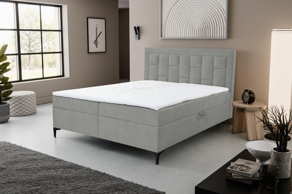 VENASI VENEZIA Boxspringbett 180x200 mit 2 Bettkästen H2/H3 Matratze GRAU