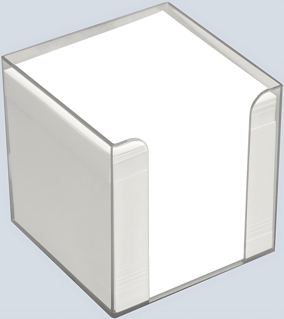 Büroring Zettelbox transparent Kunststoff, 9x9x9cm, weißes Papier