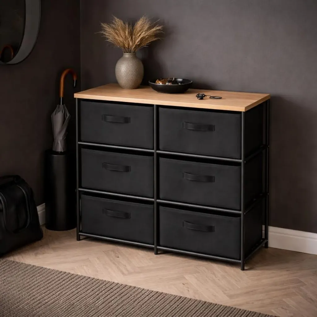 Etagère 6 boîtes noire design compact 75,5cm pour rangement optimal - 5