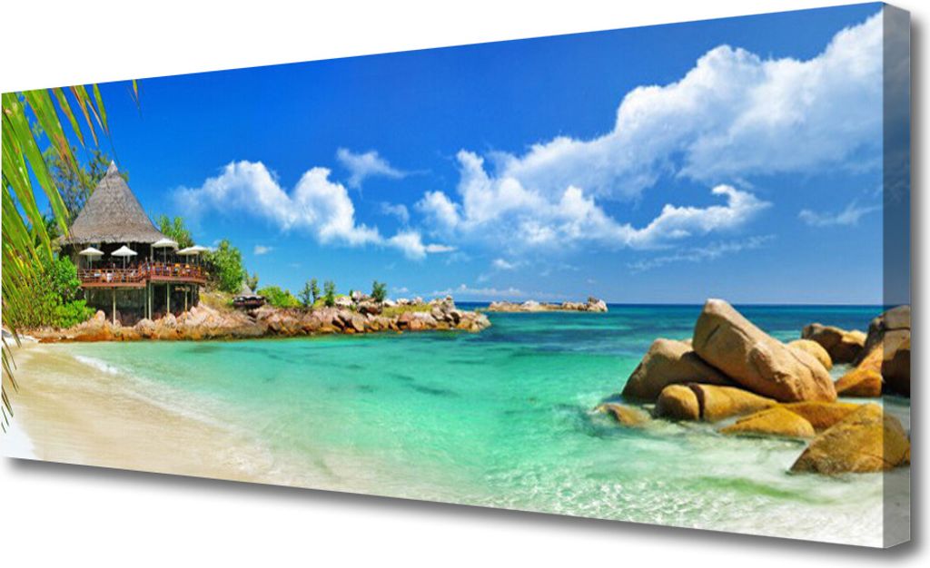 Tulup Leinwand-Bilder 125x50 Wandbild Canvas Kunstdruck Strand Meer Steine Landschaft