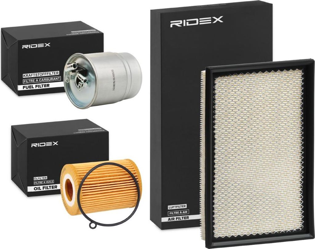 RIDEX Filterset Inspektionspaket Filtersatz passend für MERCEDES-BENZ G-Klasse SUV (W461) für BMW X5 (E70) für JEEP GRAND CHEROKEE III (WH, WK)