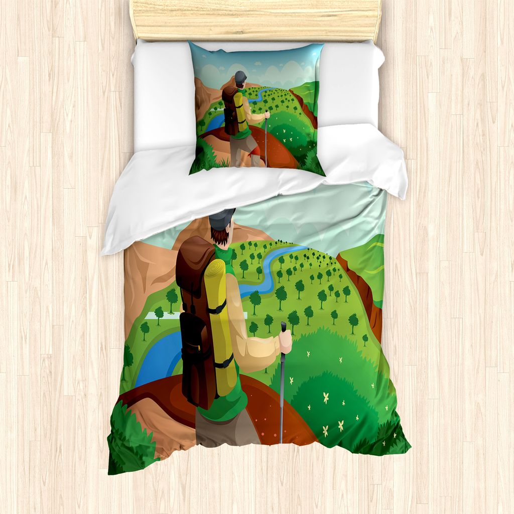 ABAKUHAUS Abenteuer Bettbezug Set für Einzelbetten, Mann mit einem Rucksack-Wanderung, Milbensicher Allergiker geeignet mit Kissenbezug, 135 cm x ...