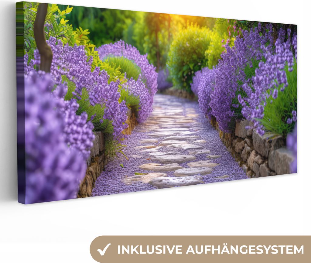MuchoWow - Leinwandbilder - Blumen - Kröte - Lavendel - Garten, Wandbild, Wanddeko Bilder Wohnzimmer, 40x20 cm