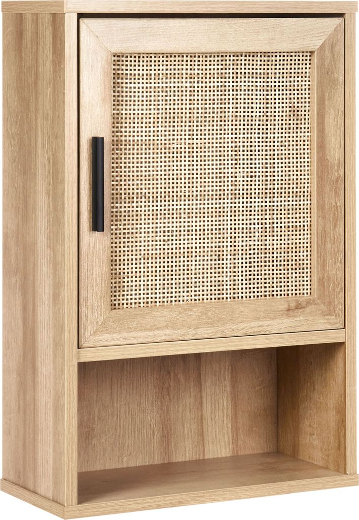 BELIANI Badezimmerschrank Helles Holz Spanplatte Rattanfront Geflecht 40 x 60 cm Boho Design