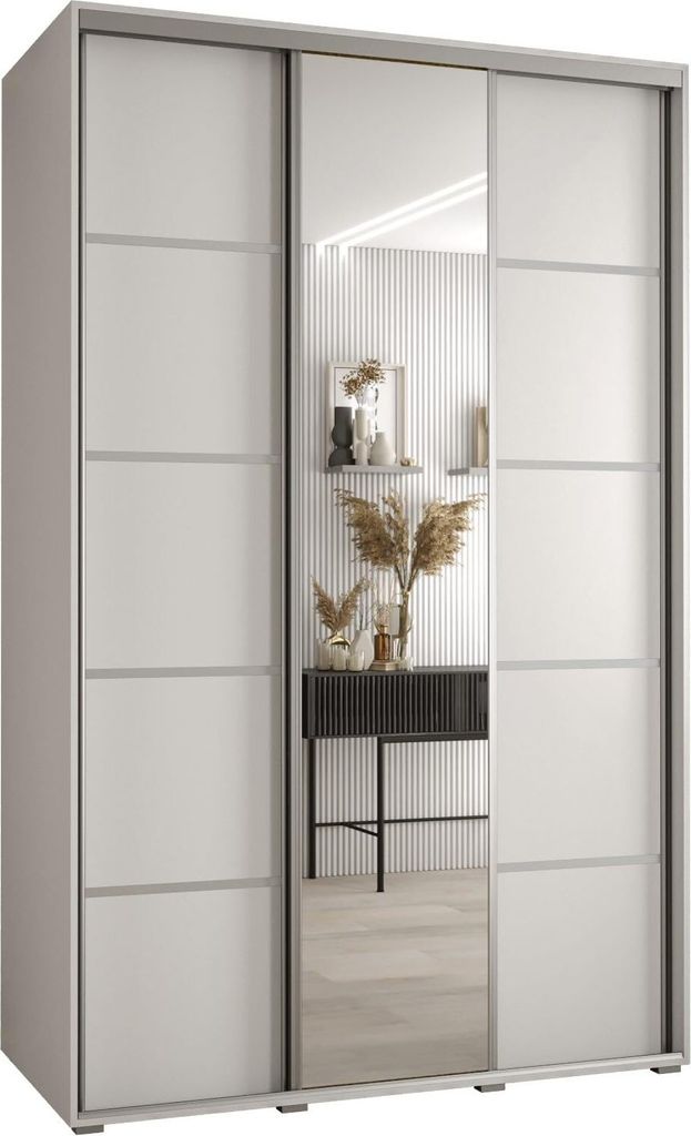 MEBLE KRYSPOL Cannes 5 Schrank mit 3 Schiebetüren - 205,2x150x60 cm - Weiß Weiß Silber