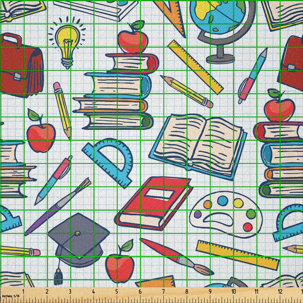 ABAKUHAUS Schule Microfaser Stoff als Meterware , Grundschule-Thema Student Supplies Globe Farben und Pinsel Bücher Bildung, 5 M (230 x 500 cm), M...