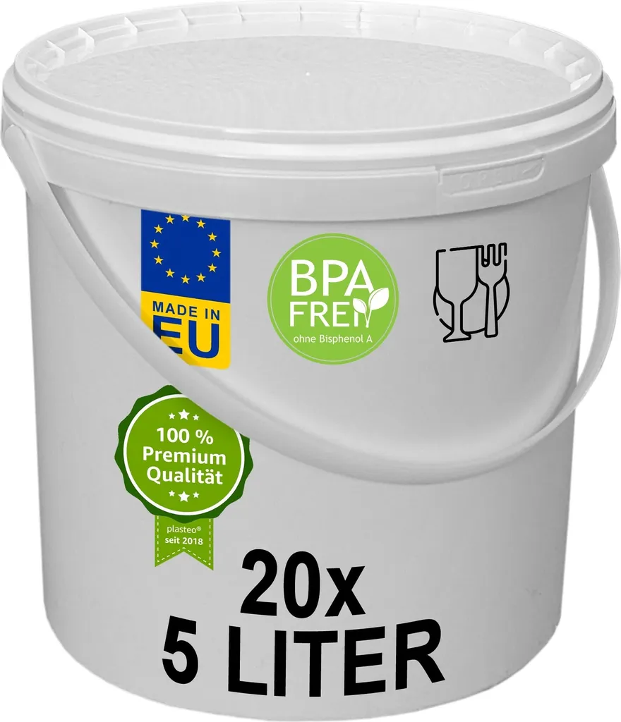 Seau en plastique de 5L vide et hermétique contre l'humidité x20