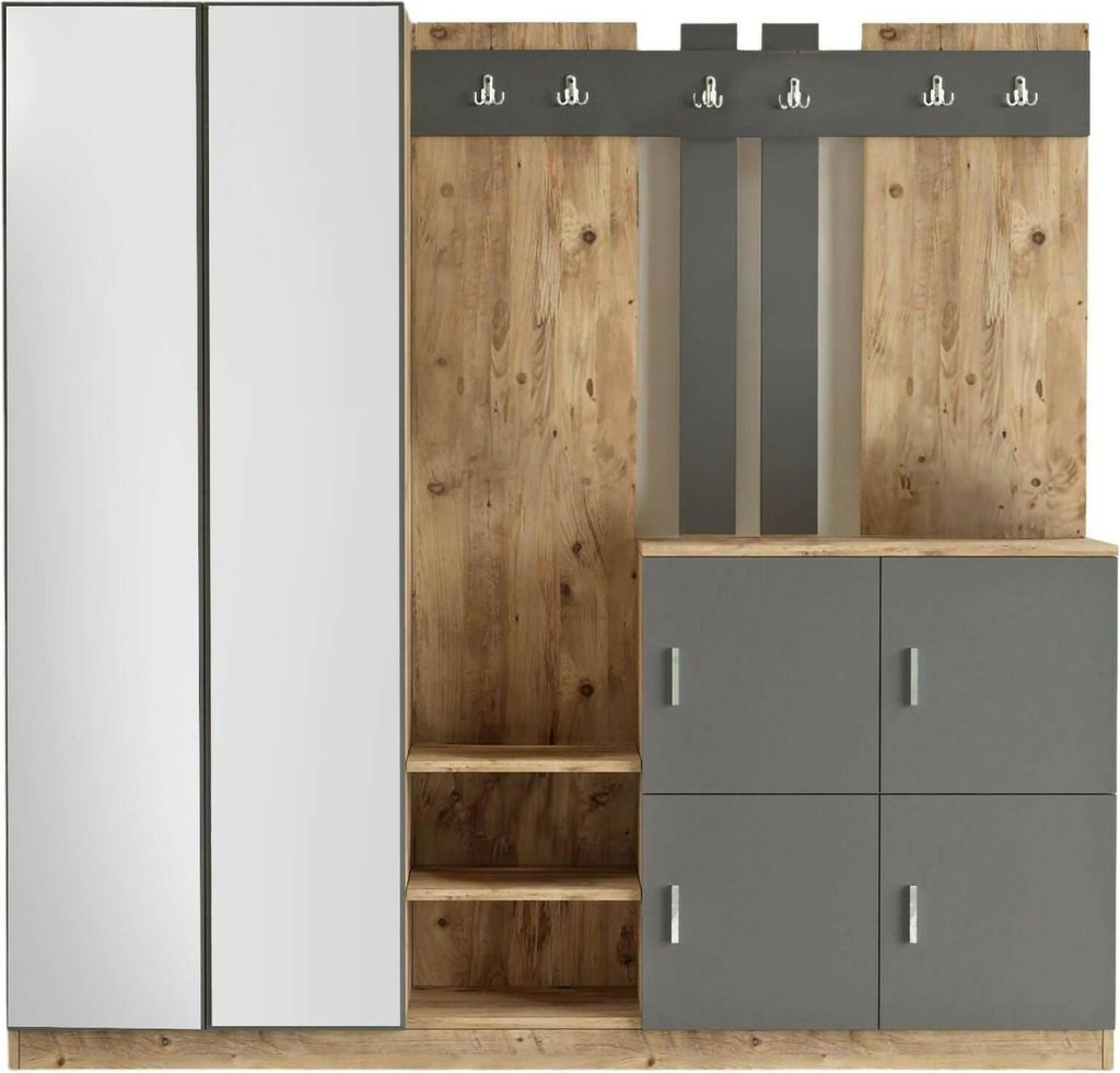 Eingangsmöbel Dnikolao, Moderner Eingang, Wandgarderobe, Multifunktions-Aufbewahrungskonsole, 187x38h180 cm, Eiche und Anthrazit