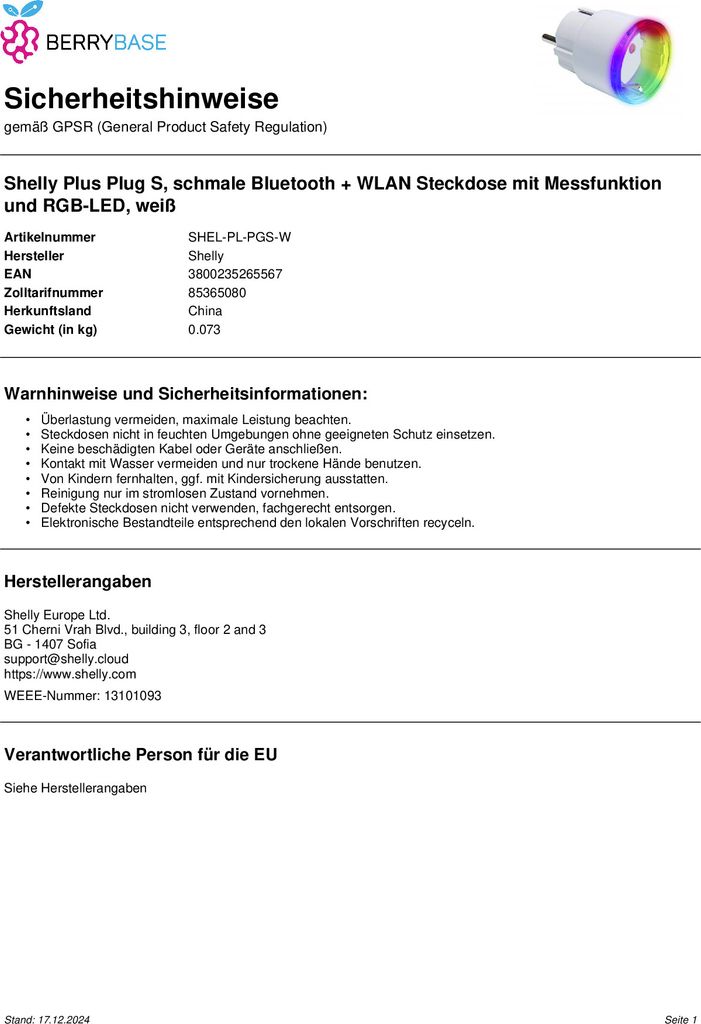 Shelly Plus Plug S - Intelligente Steckdose Funktioniert Produktbild 12