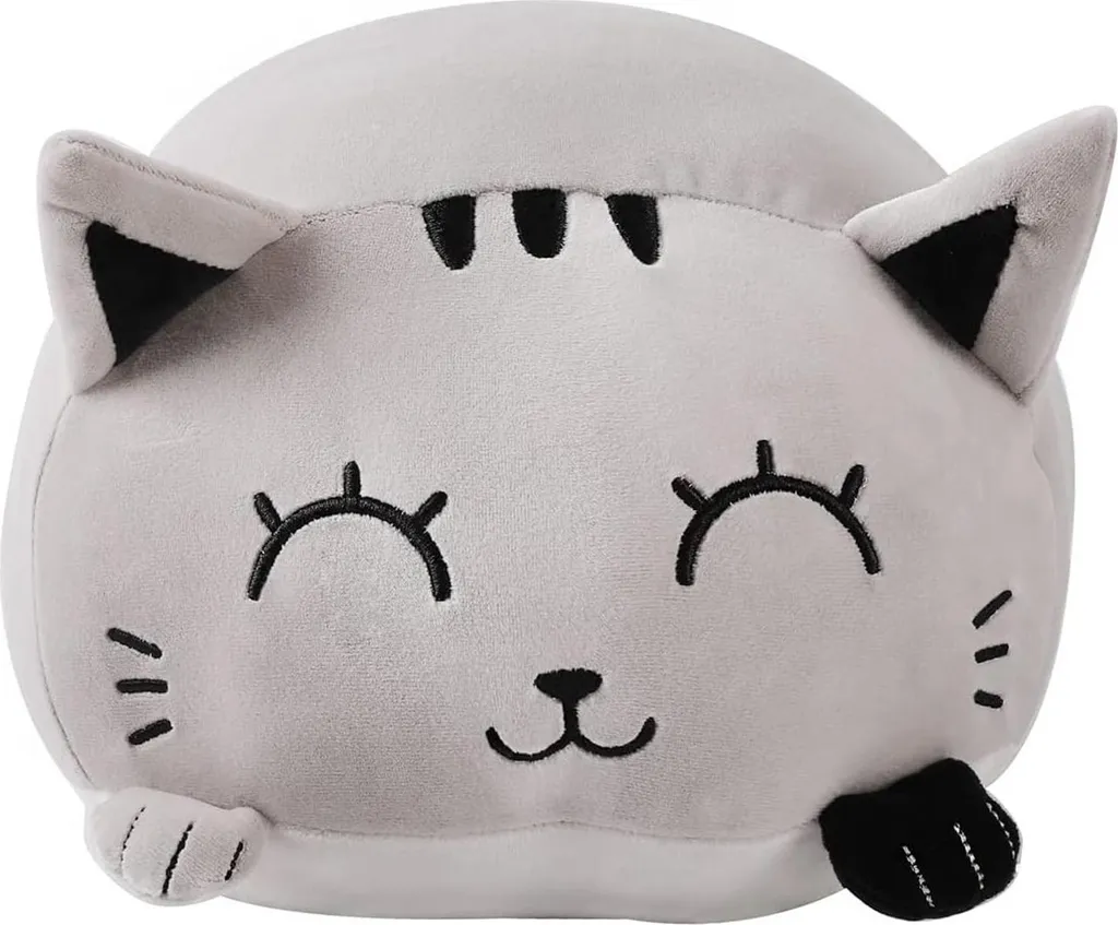 Coussin Chat Gris Confortable et Douillet I-TOTAL en Velours Très Doux