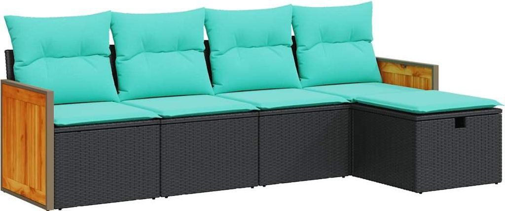 5-tlg. Garten-Sofagarnitur mit Kissen Schwarz Poly Rattan