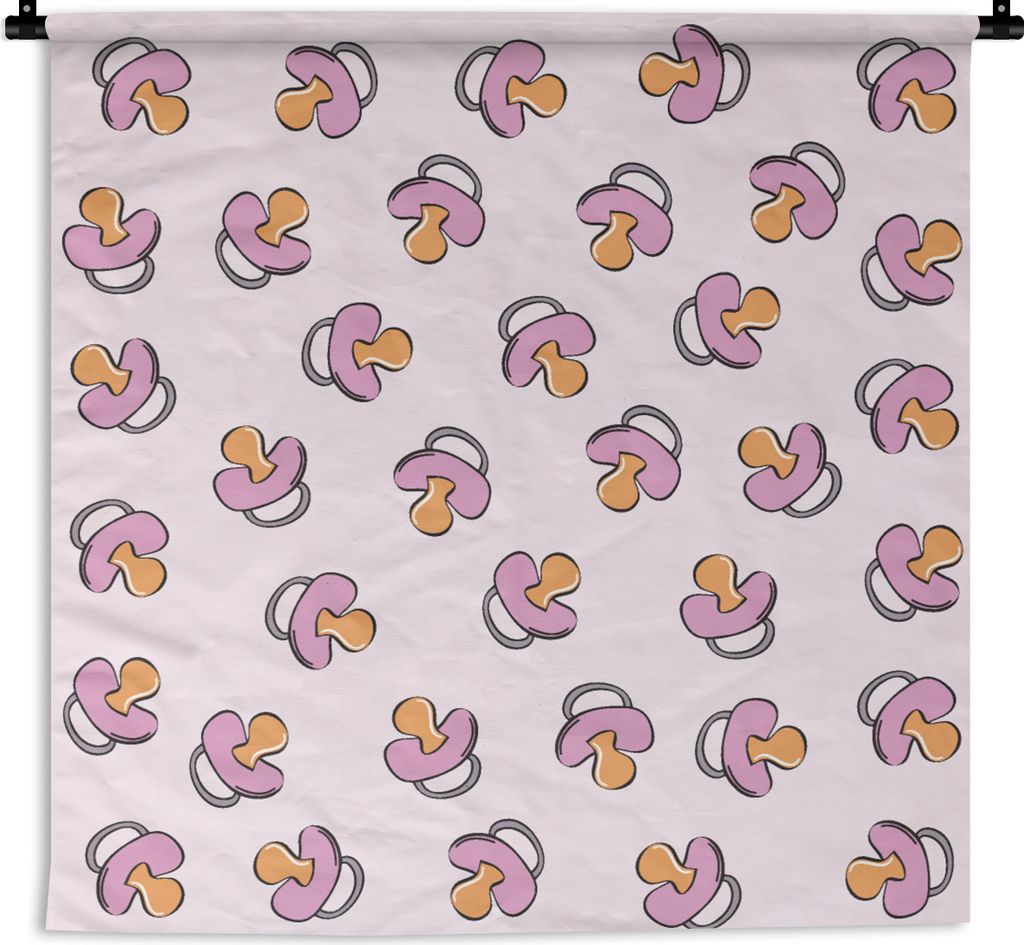 MuchoWow Wandteppich Wandbehang Schnuller - Muster - Rosa 90x90 cm Tapisserie Dekoration Wandtuch - Wandaufhänger