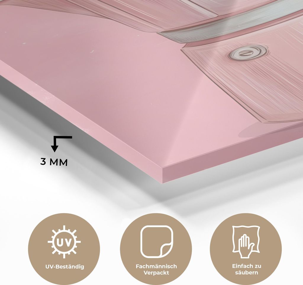 MuchoWow Glasbilder - Bilder auf Wandbild - Foto auf Glas Rosa - Becher Kanne - Illustration - Kaffee 30x40 cm Wanddekoration aus Glas - Acrylglasb...