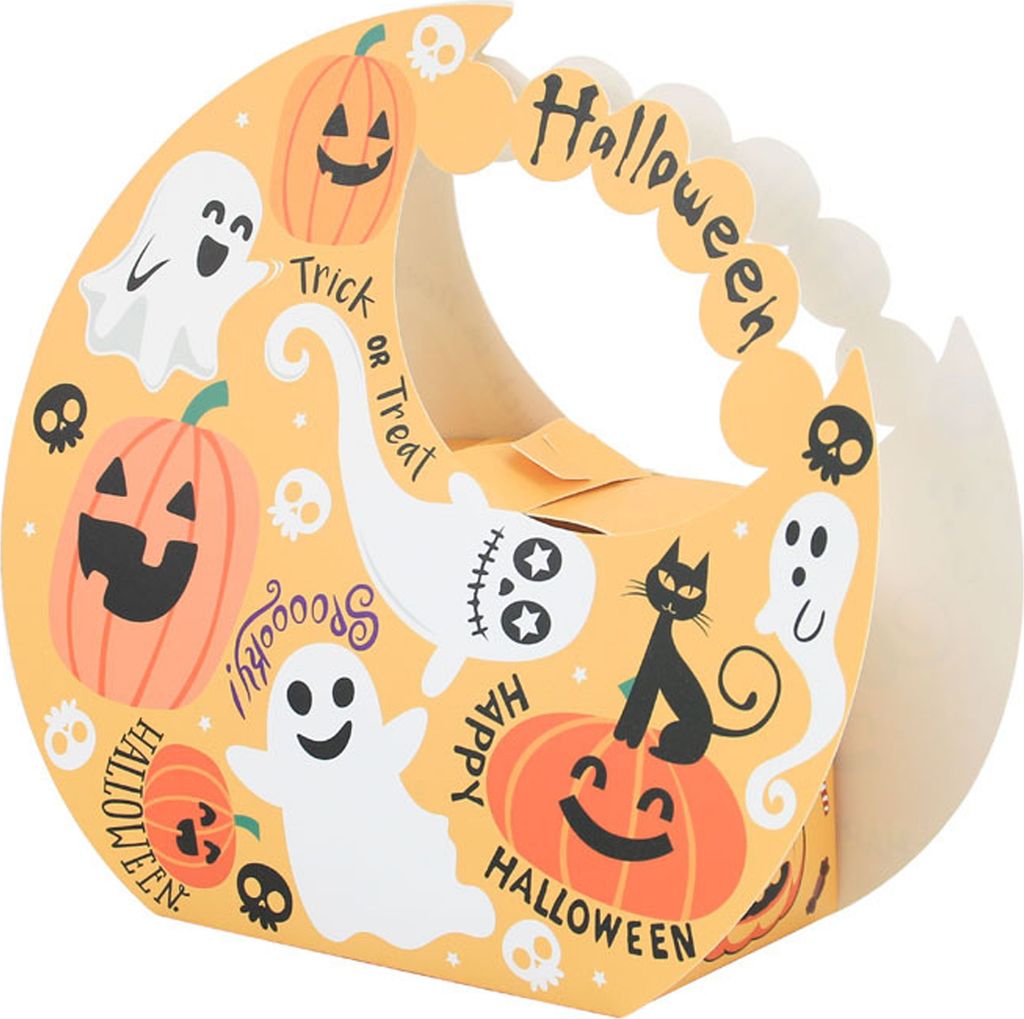 10pcs Halloween Candy Box Moon Form Kürbis Schwarz Katze Geister Hexen Skelett Papier Schokolade Keks behandeln Snack Goodies Kuchen Verpackung Bo...