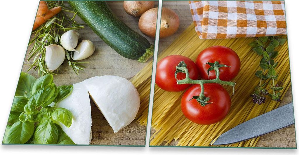 Herdabdeckplatte Glaskeramik 2-Teilig 2x40x52 Essen Bunt Abdeckung Spritzschutz Glas