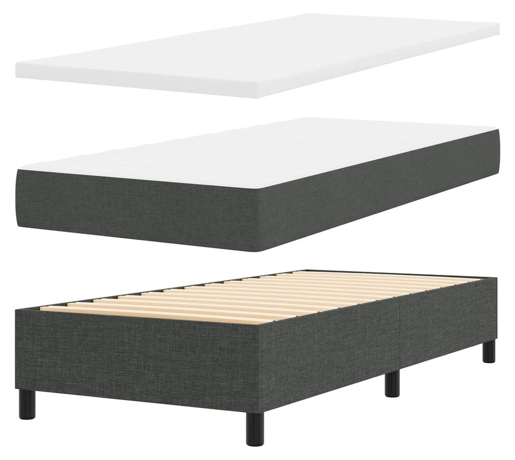 Boxspringbett mit Matratze und Bank in Dunkelgrau 80x200 cm