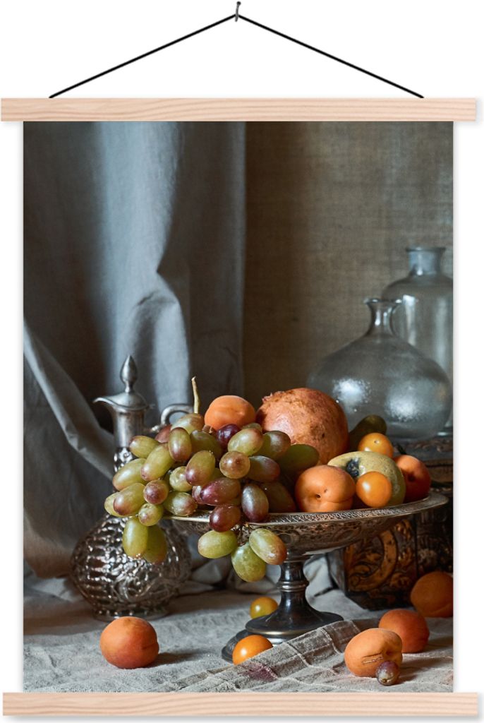 MuchoWow Textilposter Stilleben - Schale - Obst 120x160 cm mit holzfarbenen Rahmen - Plakatkarton