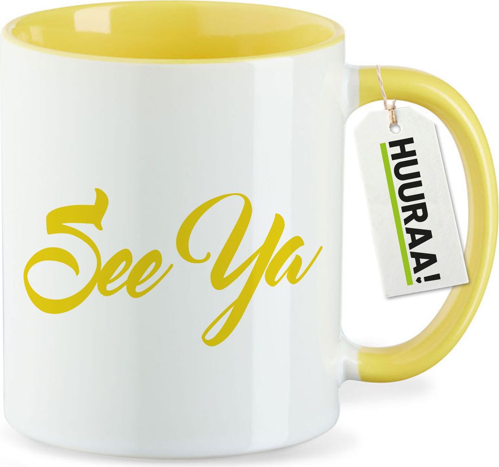 Huuraa Kaffeetasse See Ya Spruch 330ml Gelb Keramik Kaffeebecher Geschenkidee