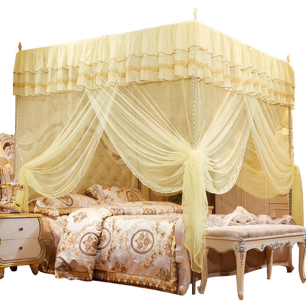 s Prinzessinnen-Himmelbett mit drei offenen Seiten, Vorhang, Baldachin und Moskitonetz (Größe S)