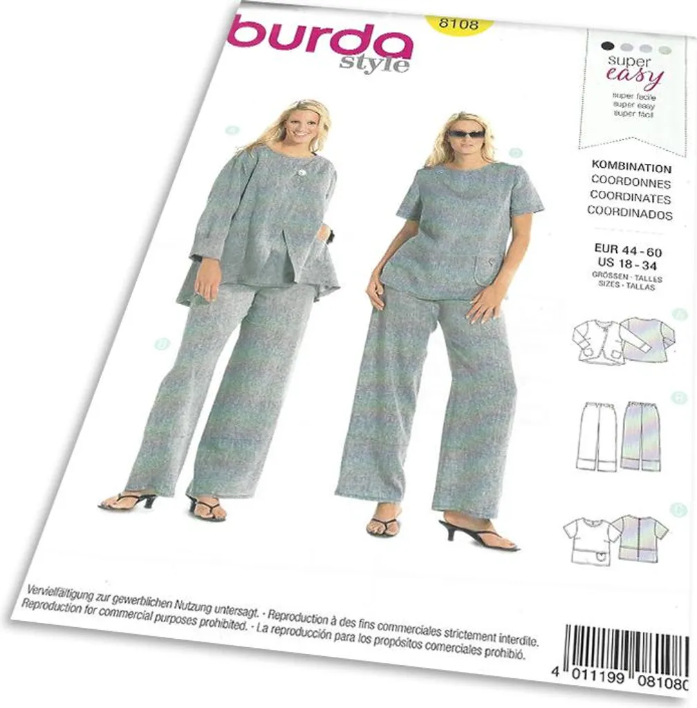 Patron Burda 8108 pour Créer un Look Complet Veste Top Pantalon