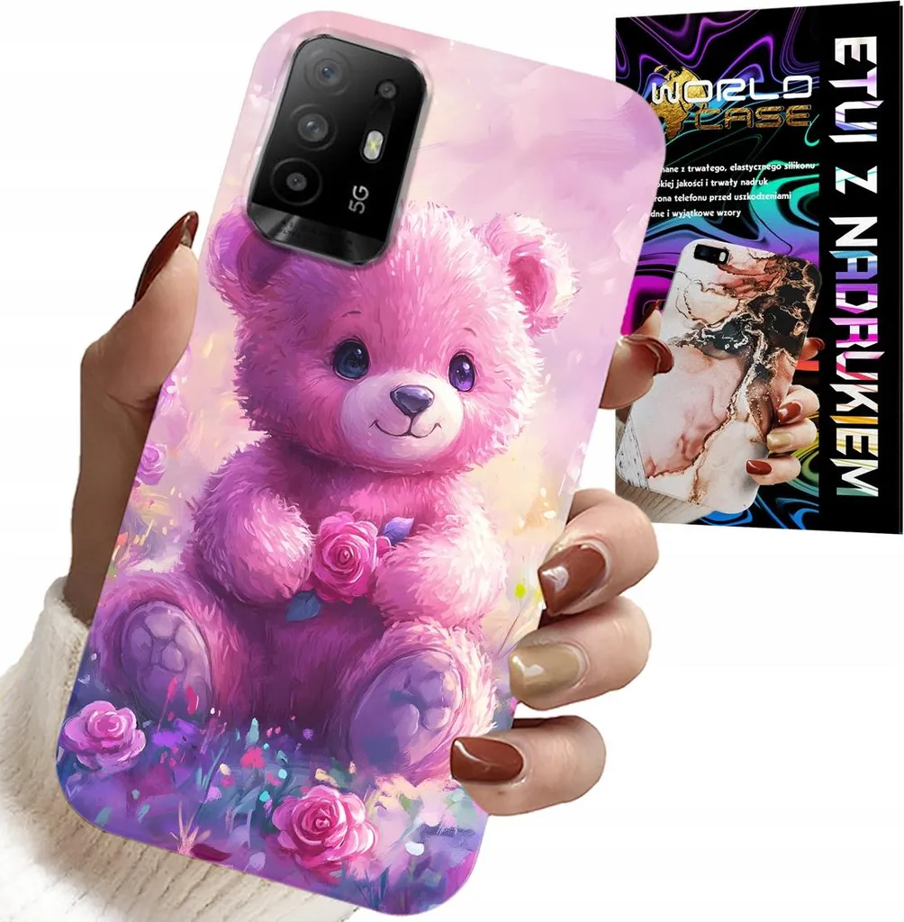 Regalo per Oppo Reno 5Z: Custodia Orsetto Rosa con Vetro Protettivo