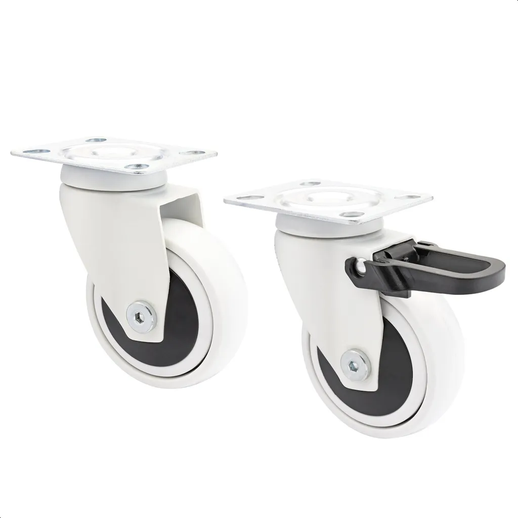 Roulettes pivotantes souples blanches 75mm pour sols fragiles - Set de 2
