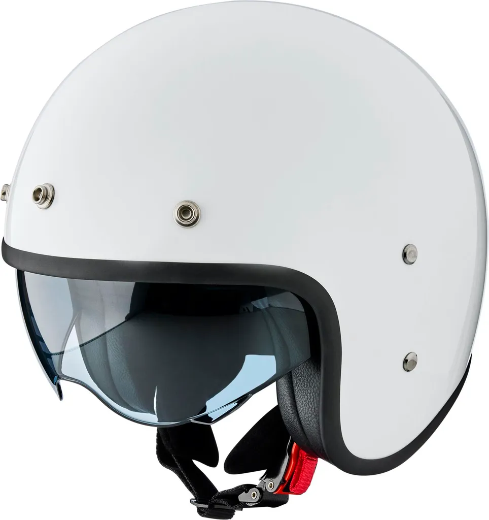 Peroz Filus Casque Jet avec Visière Anti-Rayures Blanc Métallisé en S