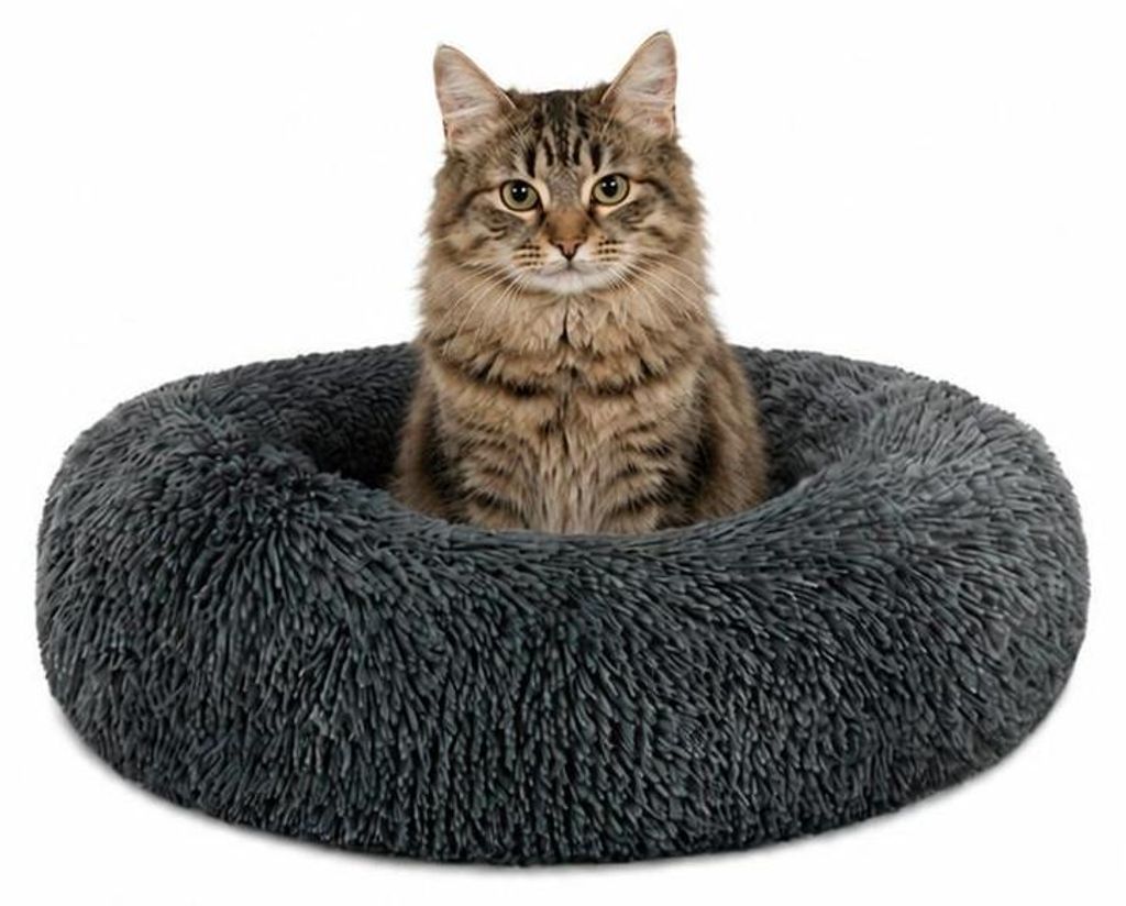 lionto Donut Katzenkissen, rundes Bett mit Plüschbezug & Produktbild 