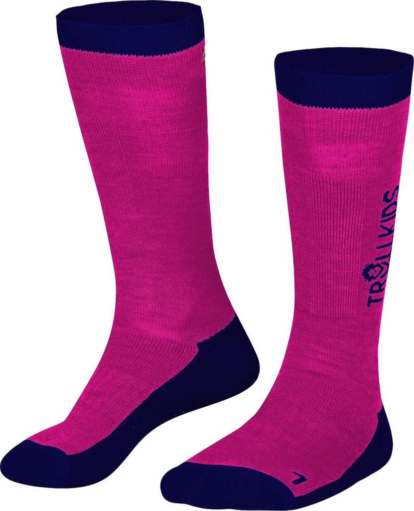 TROLLKIDS 2 Paar Kinder Skisocken mit Merino-Wolle pink 35-38