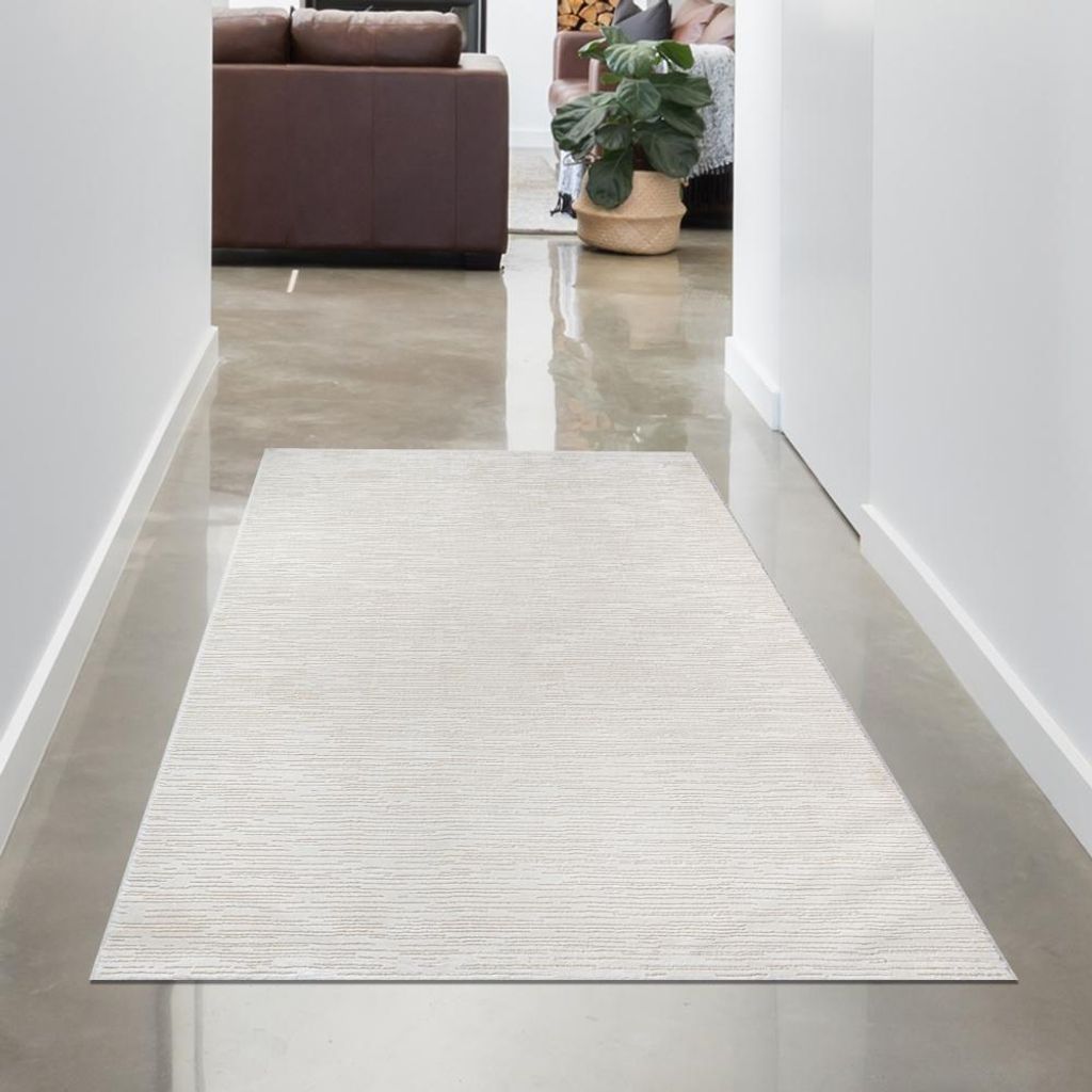 Moderner Teppich mit feiner Struktur und elegantem Liniendesign in Creme Größe - 80 x 150 cm