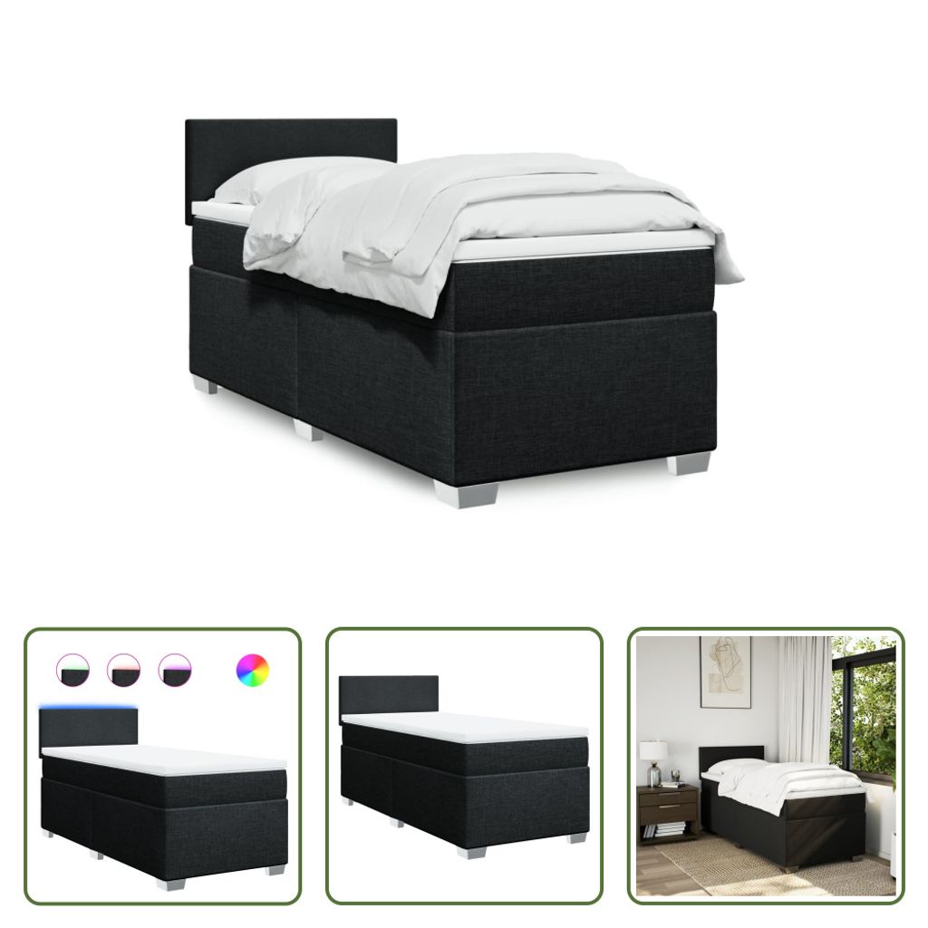The Living Store Boxspringbett mit Matratze Schwarz 80x200 cm Stoff