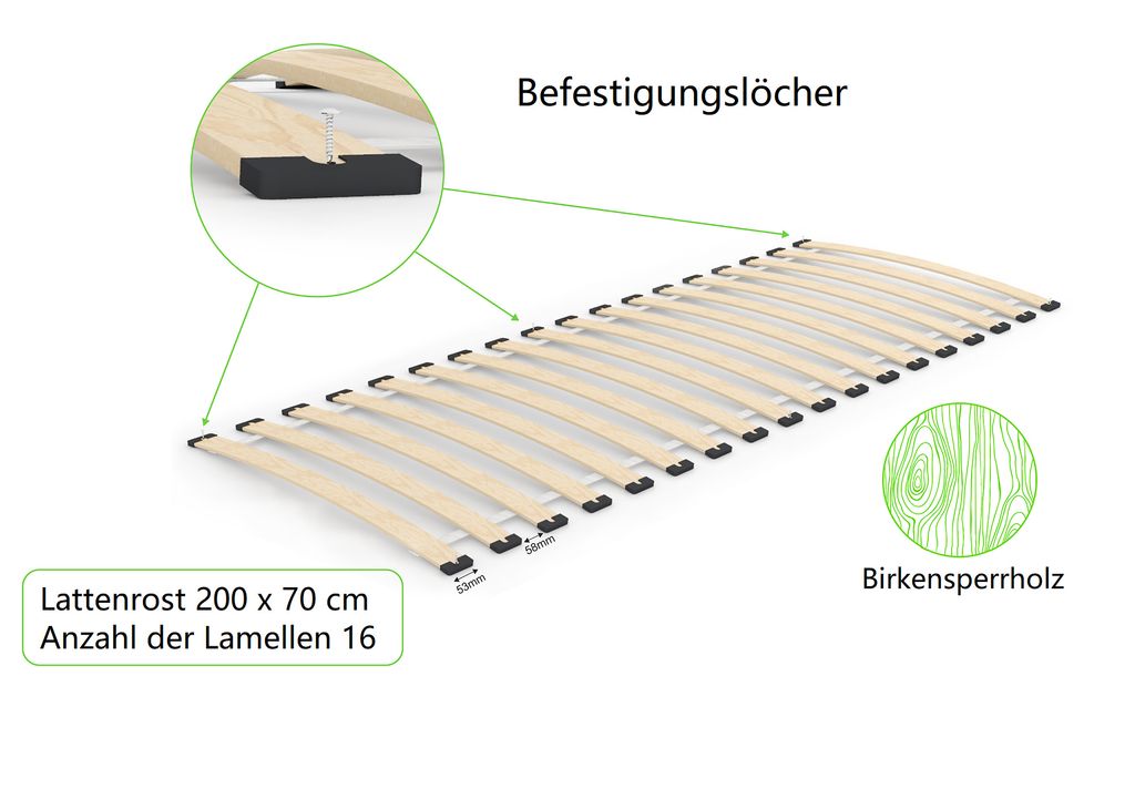 e-stelaze Lattenrost aus Birken-Federholzleisten  70 x 200 Produktbild 4