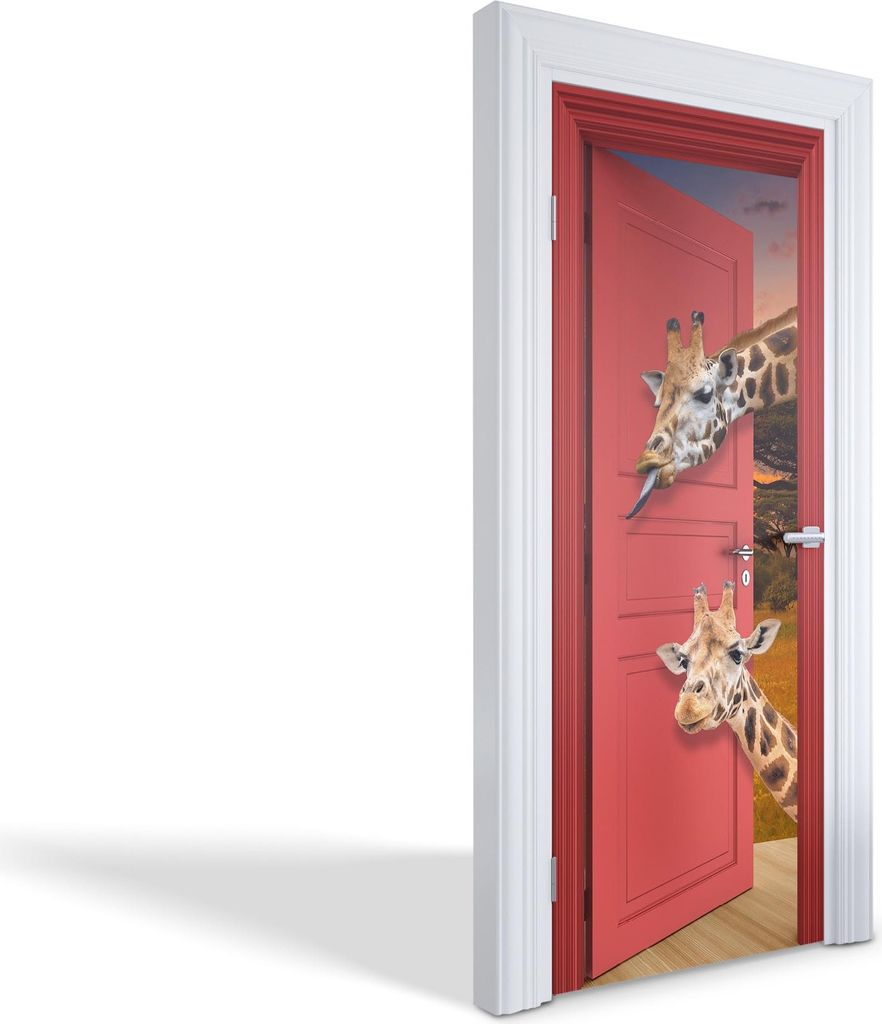 Türdeko Aufkleber Selbstklebende Wandsticker Personalisiert - Giraffen im Türrahmen - 85 x 205 cm