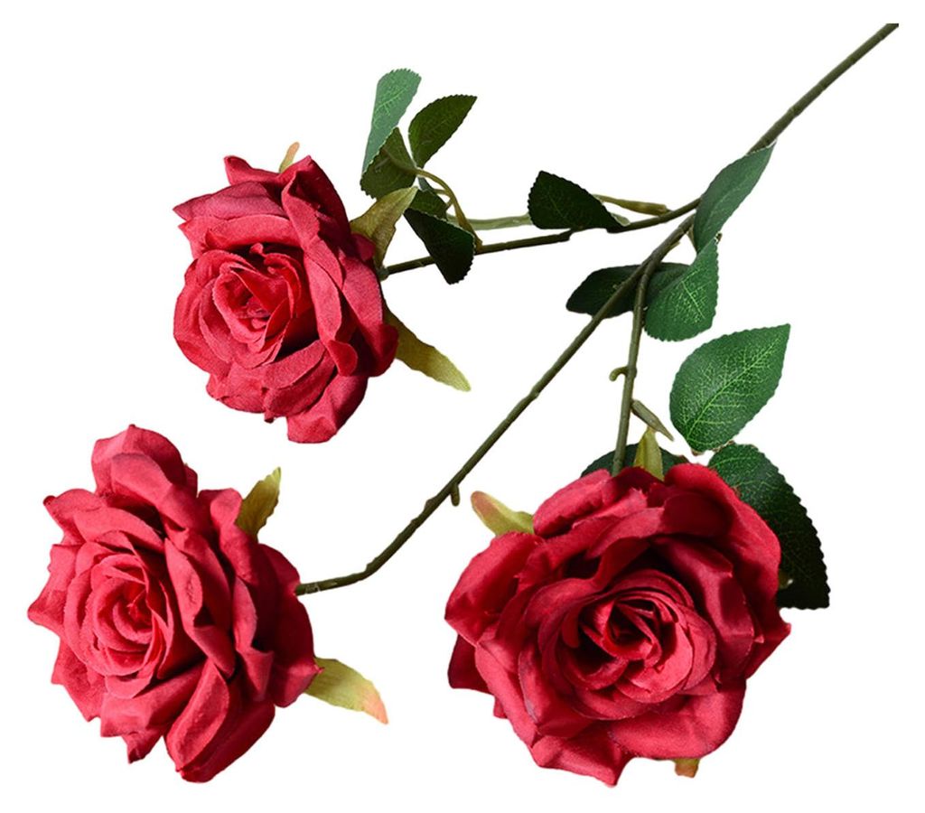 Künstlicher Rosenstrauß mit realistischem, langstieligem Rosenmotiv und drei Blütenköpfen – ideal als Tischdekoration für Hochzeiten, Zuhaus...