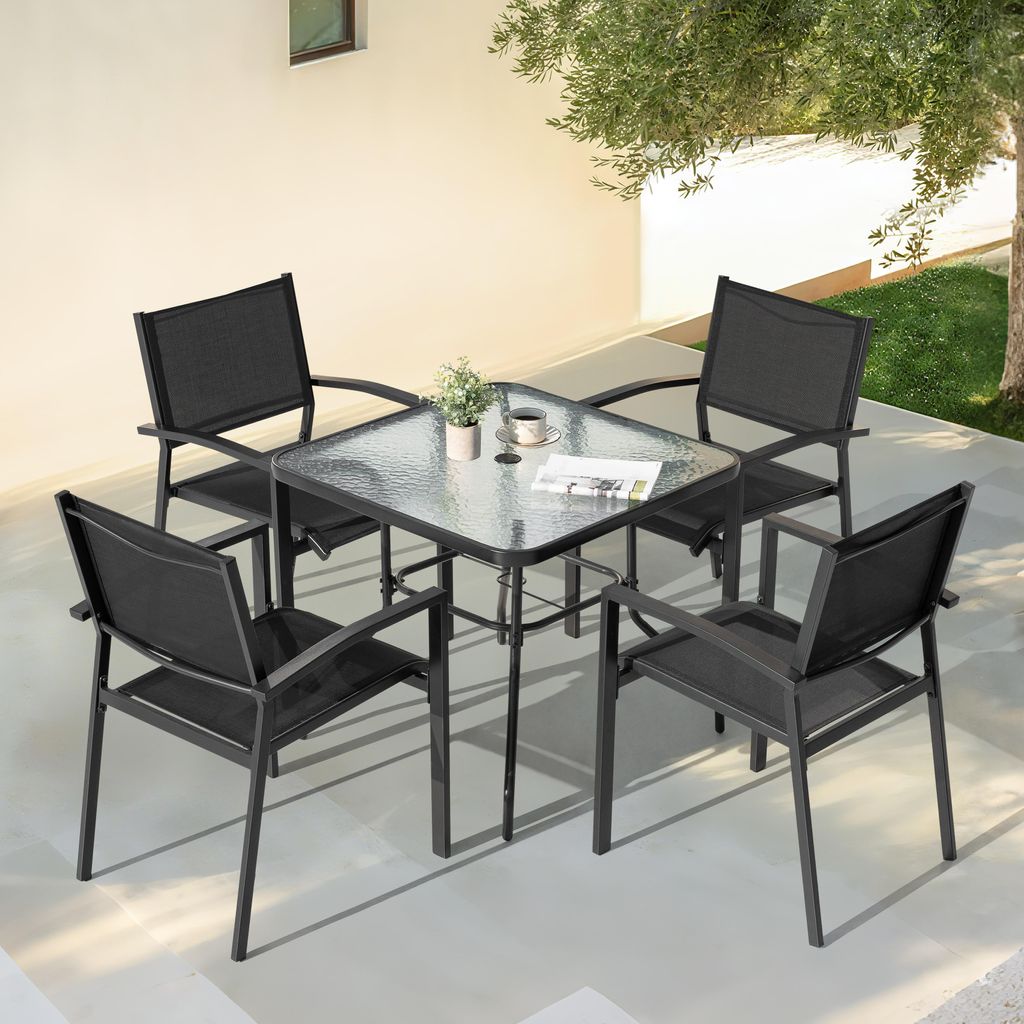 5-teiliges Gartenmöbel Set, Esstisch und 4 stapelbare Produktbild 