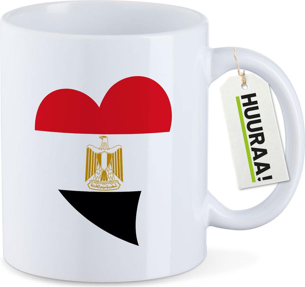 Huuraa Kaffeetasse Ägypten Flagge Herz 330ml Weiß Keramik Kaffeebecher Geschenkidee