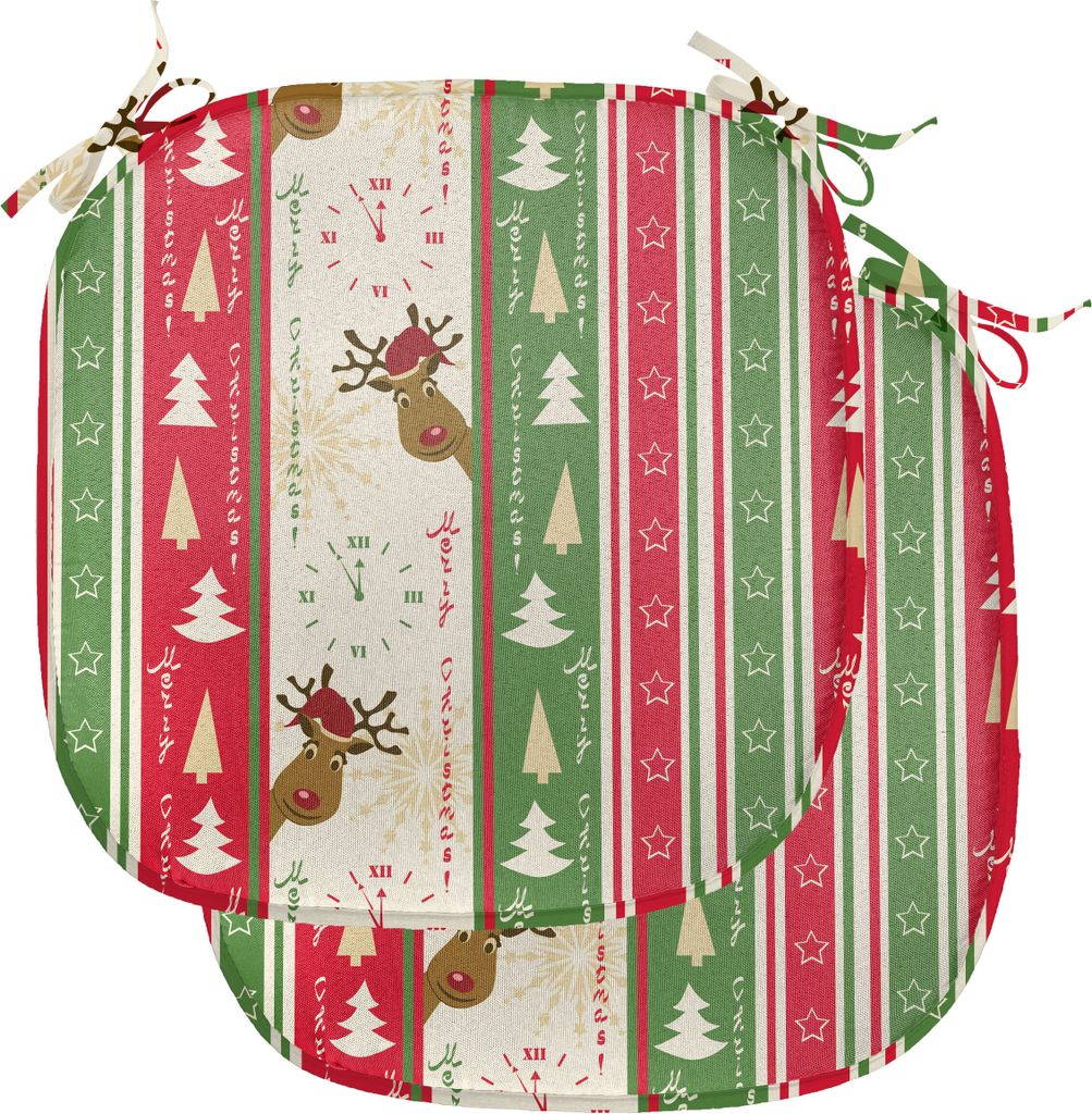 ABAKUHAUS Weihnachten Polster für Esszimmerstühle, Deer Pines Borders, Dekoratives wasserfestes Kissen mit Riemen für Küchensitze, 40 cm x 40 c...