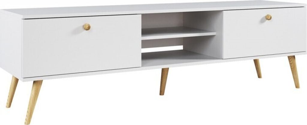 TV-Schrank BOHO, Fernsehtisch mit 2 Türen, Lowboard in Größe: 170 x 50 x 41 cm, Fernsehschrank in Farbe: Weiß