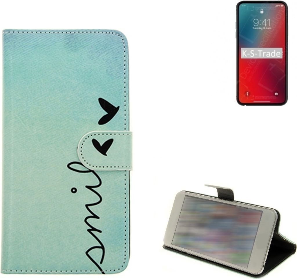 K-S-Trade Schutz Hülle Handy Hülle kompatibel mit Apple iPhone 12 Pro Hülle Handyhülle cover bookstyle Etui Handyhülle ''smile'' türkis
