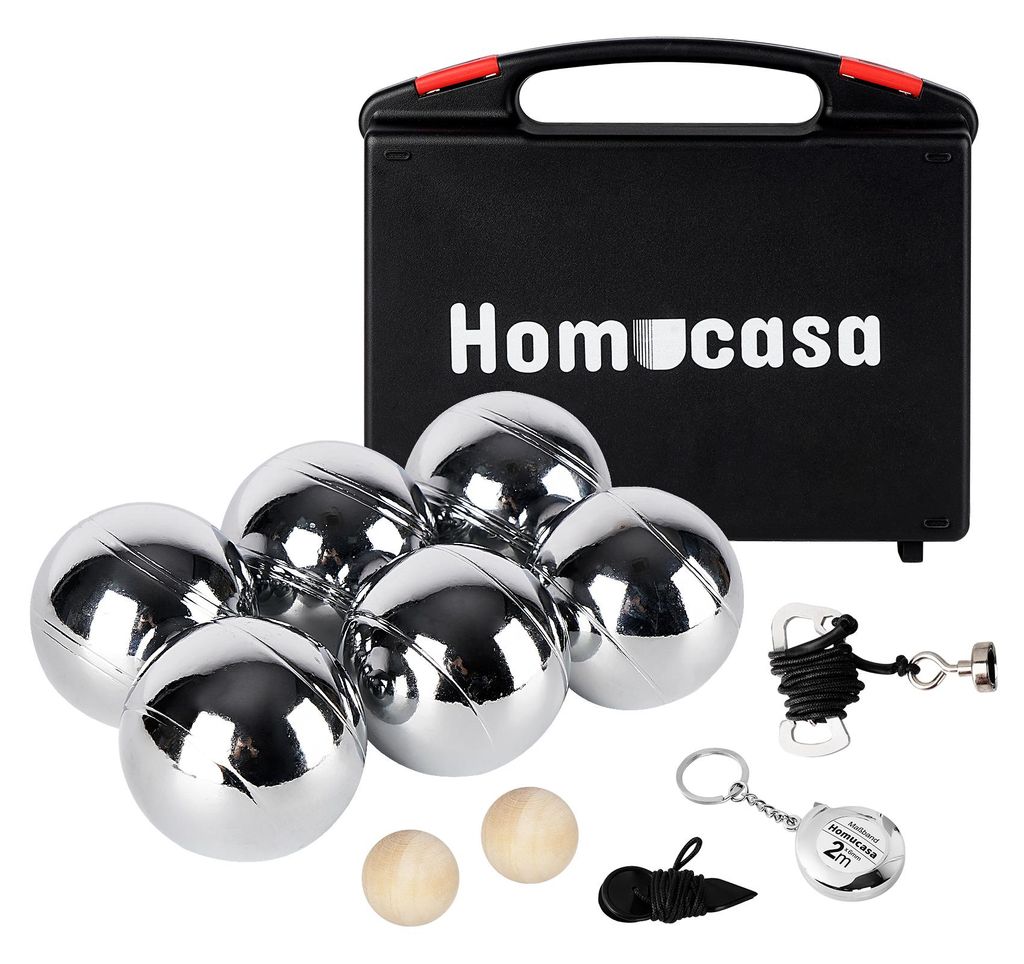 Boule Set, 6 Boccia Kugeln mit 2 Zielholzkugeln, 2 Messwerkzeuge, 1 Boule-Kugelmagnet und Tragetasche, 2 Oberflächenstrukturen, Outdoor Boccia Spiel