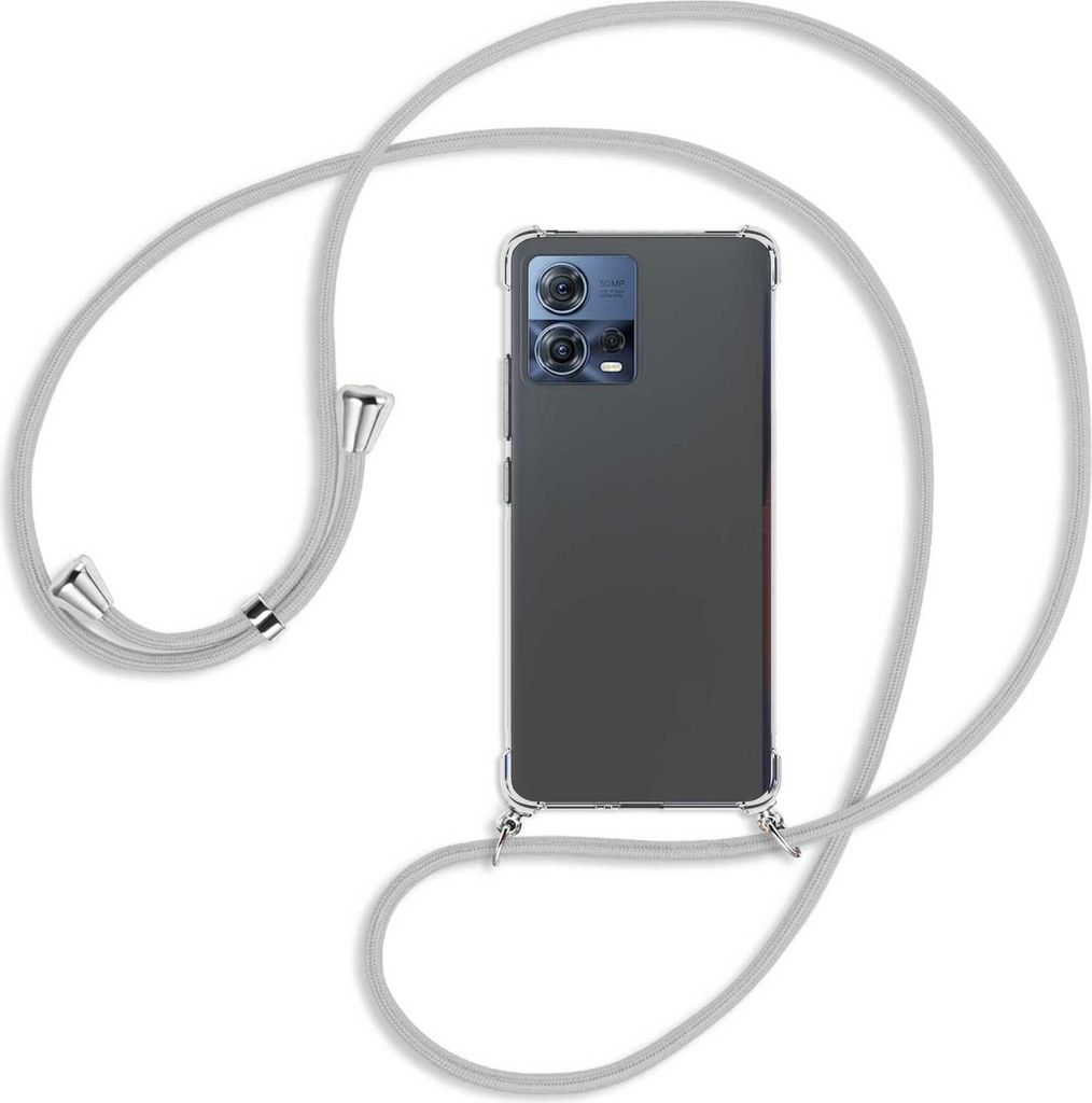 Handykette Backcover-Schutzhülle mit Band (Metall silberfarben) für Motorola Edge 30 Fusion, Moto S30 Pro - silbergrau