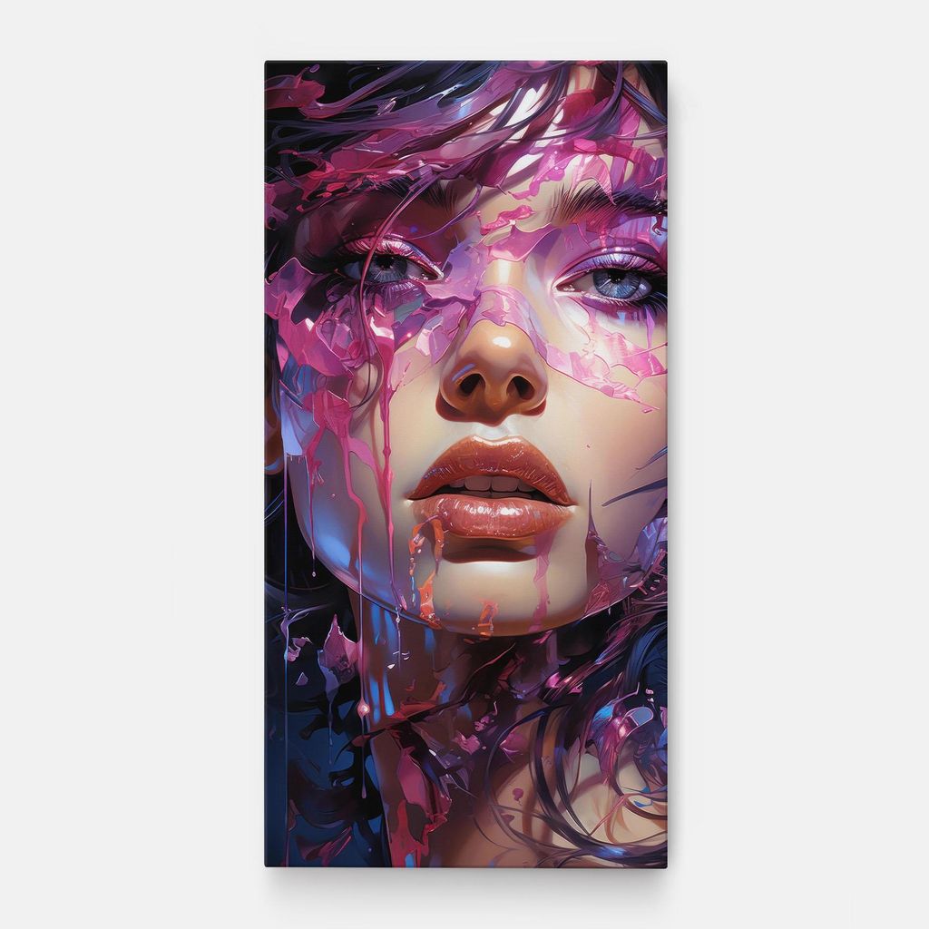 ARTHUB Leinwandbild 60x120 cm, Cute Purple Girl | Wohnzimmerdekoration, Hängende Bilder, Wanddekoration, Heimdekoration, Frauen, Porträts